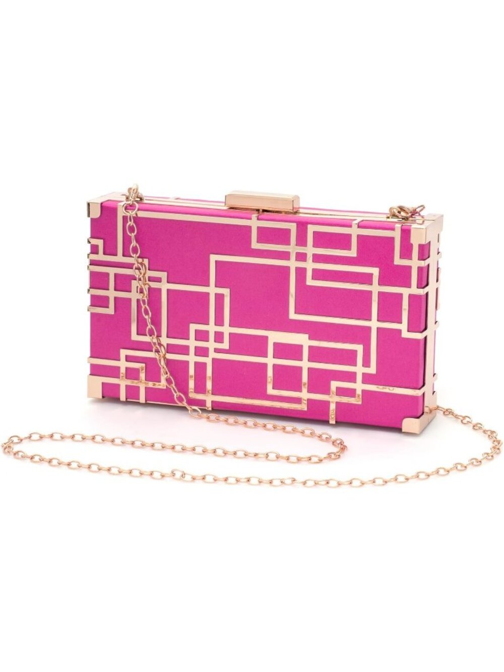Women's Fushia Floral Satin Clutch Purses Detachable Strap Prom Evening Bag